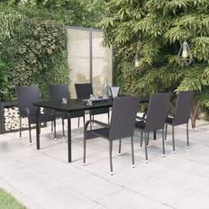 vidaXL 7 Piece Garden Black Patio Dining Set, 1 Table incl. 6 Chairs