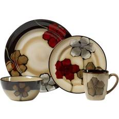 Pfaltzgraff Painted Poppies 16-Piece Stoneware Dinnerware Service for 4 Dinner Set 16pcs