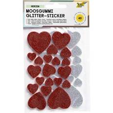 Rot Textilfarben Folia, Sticker, Moosgummi Glitter-Sticker Herzen 40-tlg