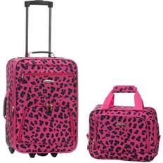 4 hjul - Lämplig som handbagage Resväskeset Rockland Fashion Softside Upprätt Bagageset Magenta Leopard 2-Piece
