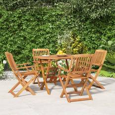 vidaXL 5 Piece Garden Solid Wood Acacia Brown Patio Dining Set, 1 Table incl. 4 Chairs