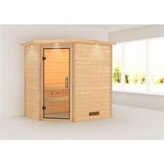 Weiß Saunaräume Karibu Woodfeeling Massivholz-Sauna Svea Eckeinstieg 38 mm