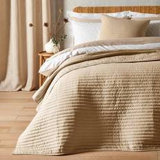 Linen Bedspreads Bianca Luxurious Linear Lines Bedspread Beige, Brown, White, Natural