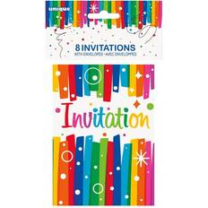 Cartes & Invitations Unique Party 49574 Rainbow Ribbons Birthday Invitations, Pack of 8