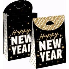 New Year Wrapping Paper & Gift Wrapping Supplies Big Dot of Happiness Hello New Year NYE Gift Favor Bags Party Goodie Boxes Set of 12