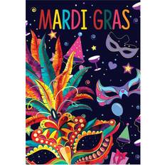 Red Garlands & Confetti Northlight Seasonal Mardi Gras Feathers & Masks House Flag