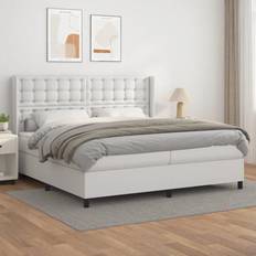 Bianco Letti Continentali vidaXL Giroletto A Molle Con Materasso Bianco 200x200 cm In Similpelle Letto Continentale