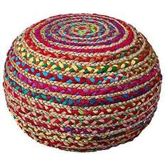 Multicolored Pouffes LR Home Ox Bay Recycled Braided Pouffe