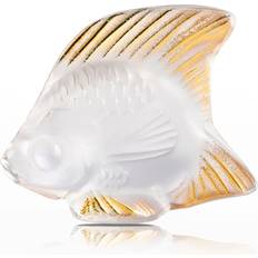 Lalique Fish Sculpture, Clear Gold Stamped