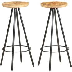 vidaXL Taburetes Cocina 2 Unidades Madera De Mango Rugosa Taburete de bar 2pcs