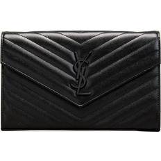 Saint Laurent Credit Card Slots Wallets Saint Laurent Monogramme Grain de Poudre Leather Wallet-on-Chain, Black Hardware - BLACK