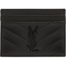 Saint Laurent Monogram Quilted Grain de Poudre Card Case BLACK