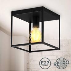 Müller Licht Retro Lamp Black Matt Metal 1-Flame E27 LED Square 22x22 cm Ceiling Flush Light