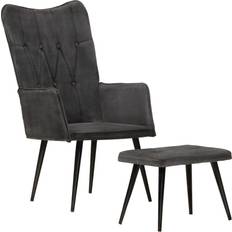 vidaXL Öronlappsfåtölj Med Fotpall Svart Vintage Kanvas Fåtölj