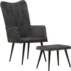 Negro Sillones vidaXL Orejero Con Reposapiés Lona Negro Vintage Sillón