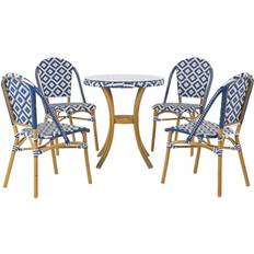 Azul Juegos de comedor de patio Beliani Conjunto Jardín 4 Plazas Azul/Blanco Rifreddo Juego de comedor de patio