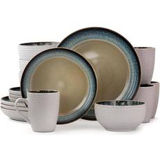 Elama Modern Dot 16 Piece Luxurious Stoneware Dinnerware with Complete Setting for 4 Juego de Vajilla 16pcs