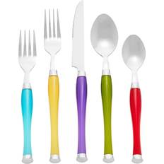 Gibson Santoro 20 Piece Plastic Handle Flatware on Hanging Rack Multicolor Cutlery Set 20pcs