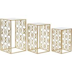 Dkd Home Decor Set of 3 Mirror Golden Nesting Table