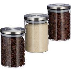 Glas Tekstilrens Relaxdays Glass Jar Set Of 3 600 ml Airtight Stainless Steel Lids