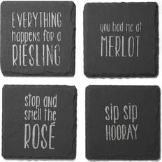 American Atelier Sip Sip Hooray Slate Coasters Silver Set of 4 Coaster 4pcs