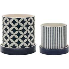 Melrose Set of 2 Blue Geometric Striped Planter Pots 5.25"