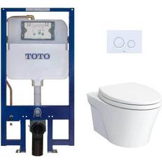 Toilets Toto AP 2-Piece 0.9 and 1.28 GPF Dual Flush Wall-Hung Elongated Toilet and DuoFit In-Wall Tank System in White, Seat Included, White