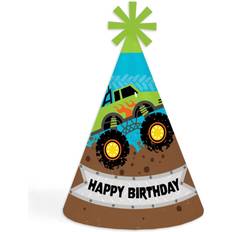 Smash and Crash Monster Truck Cone Happy Birthday Party Hats Standard Size 8 Ct Assorted Pre Pack