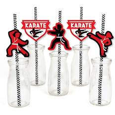 Red Straws Karate Master Martial Arts Birthday Party Striped Decorative Straws 24 Ct Red