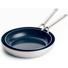 Blue Diamond Ceramic Nonstick Triple Stainless Steel Induction Safe Frypan 9.5 in 11 in Silver Cookware Set