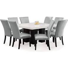 Marble - Silver Dining Sets Steve Silver Camila Marble Top Square White/Silver Dining Set 54x54" 9