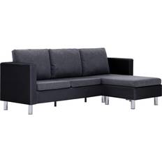 vidaXL 3-Seater With Cusions Black Sofa 188cm 3-Sitzer