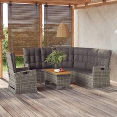 Muebles de Jardín y Exterior vidaXL Patio Furniture Set 3 Piece Sofa Couch with Cushions Gray Poly Rattan Conjunto de Sala de Exterior