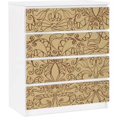 Malm Cassettiera 4x Cassetti Motivo Spirituale Beige Comò