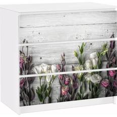 Malm Cassettiera 3x Tiroirs Tulip Rose Shabby Wood Look Comò