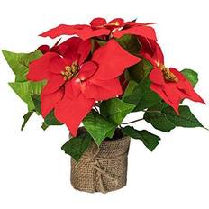 Transparent Artificial Plants Northlight 11" Red Poinsettia Potted Clear Lights Artificial Plant