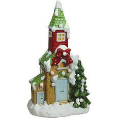 Christmas Trees Northlight 21.25" and White Pre-Lit Snow Covered Church Tabletop Figurine Christmas Tree