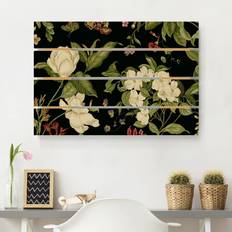 Maderas Impression sur bois Fleurs de jardin sur noir I