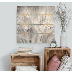 Timber Holzbild Plankenoptik Pusteblumen Makroaufnahme in schwarz weiß