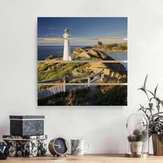 Planken & Balken Holzbild Plankenoptik Castle Point Leuchtturm Neuseeland