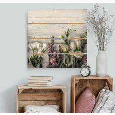 Planken & Balken Holzbild Plankenoptik Tulpen-Rose Shabby Holzoptik