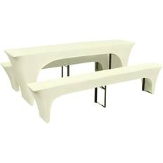 Manteles vidaXL Fundas Elásticas Para Mesa Y Bancos De Exterior Crema 3 Uds Mantel Beige, Blanco