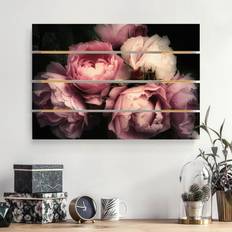 stampa su legno Peonia nero sfondo shabby