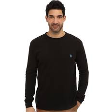 Brown - Men Polo Shirts U.S. Polo Assn. Mens Solid Crew Neck Waffle Knit Thermal Black