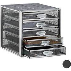 Desk with drawers Relaxdays Desk Organiser 5 Drawers for A4 Files Letter Tray and Paper Sorter Mini Chest of Drawers Silver