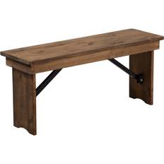 Flash Furniture Hercules Series 40" x 12" Antique Rustic Solid Pine Folding Farm Bench Banco