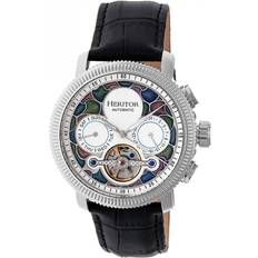 Heritor Automatic Aura Semi-Skeleton Leather-Band Silver One Size