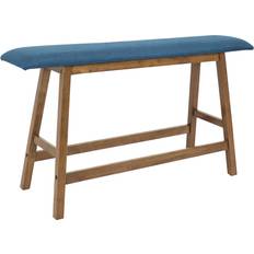 Blue Benches Weathered Oak with Blue Cushion Counter-Height Settee Bench