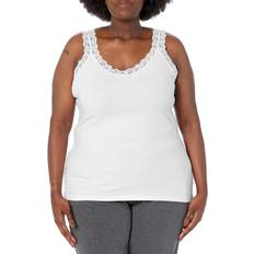 5XL Tank Tops Just My Size Plus Jersey Lace Trim Tank, Women's, 2XL, White
