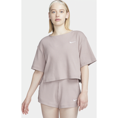 Nike Sportswear Women's Ribbed Jersey Short-Sleeve Top - Diffused Taupe/White